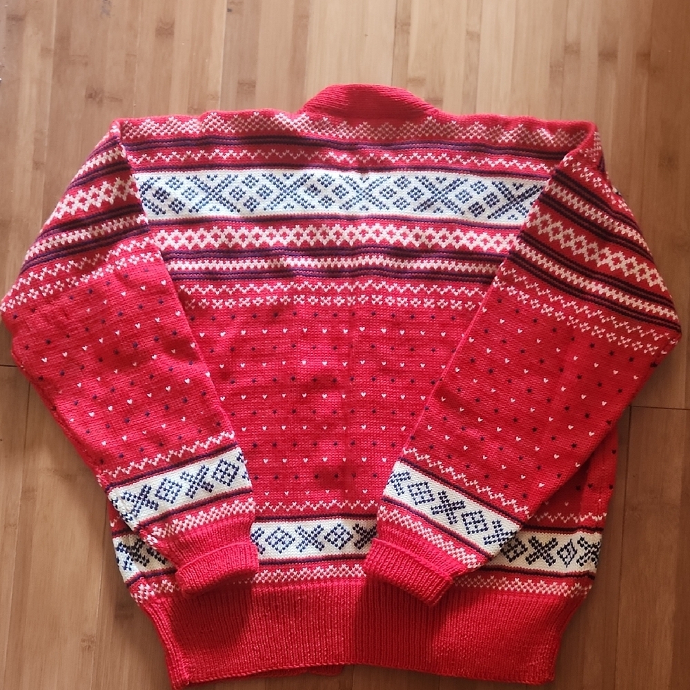 Red Patterned Cardigan Sweater - Picture 3 of 4
